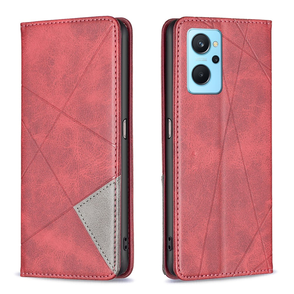 Oppo A36 / A76 / Realme 9i Splicing Rhombus-Like Printing PU-läderfodral med full skyddsfunktion och kortplatser