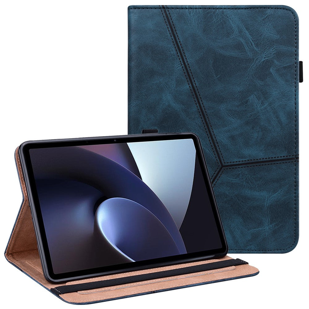 For Oppo Pad Line Imprinted PU Leather Tablet Case Adjustable Stand Shockproof Card Holder Cover