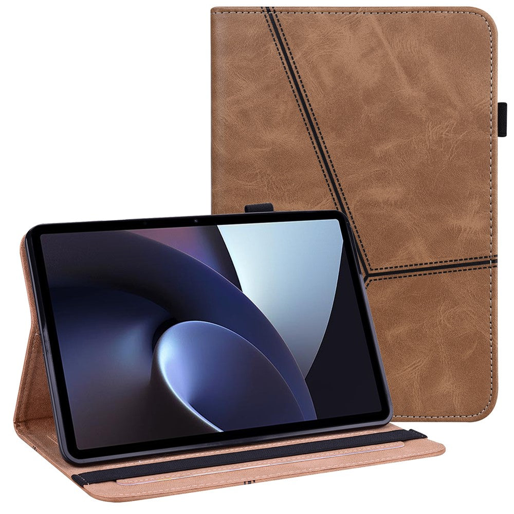 For Oppo Pad Line Imprinted PU Leather Tablet Case Adjustable Stand Shockproof Card Holder Cover