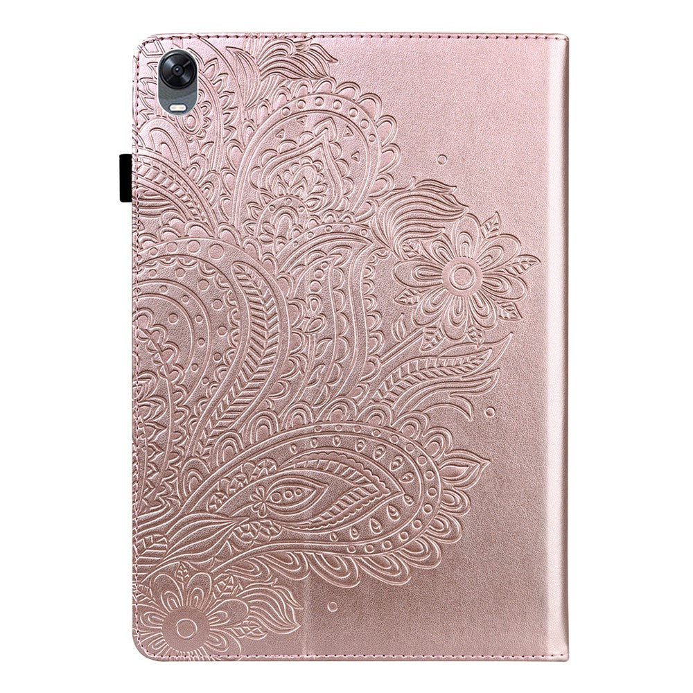 For Oppo Pad Imprinting Flower Elastic Band Design PU Leather Tablet Cover Card Holder Stand Case
