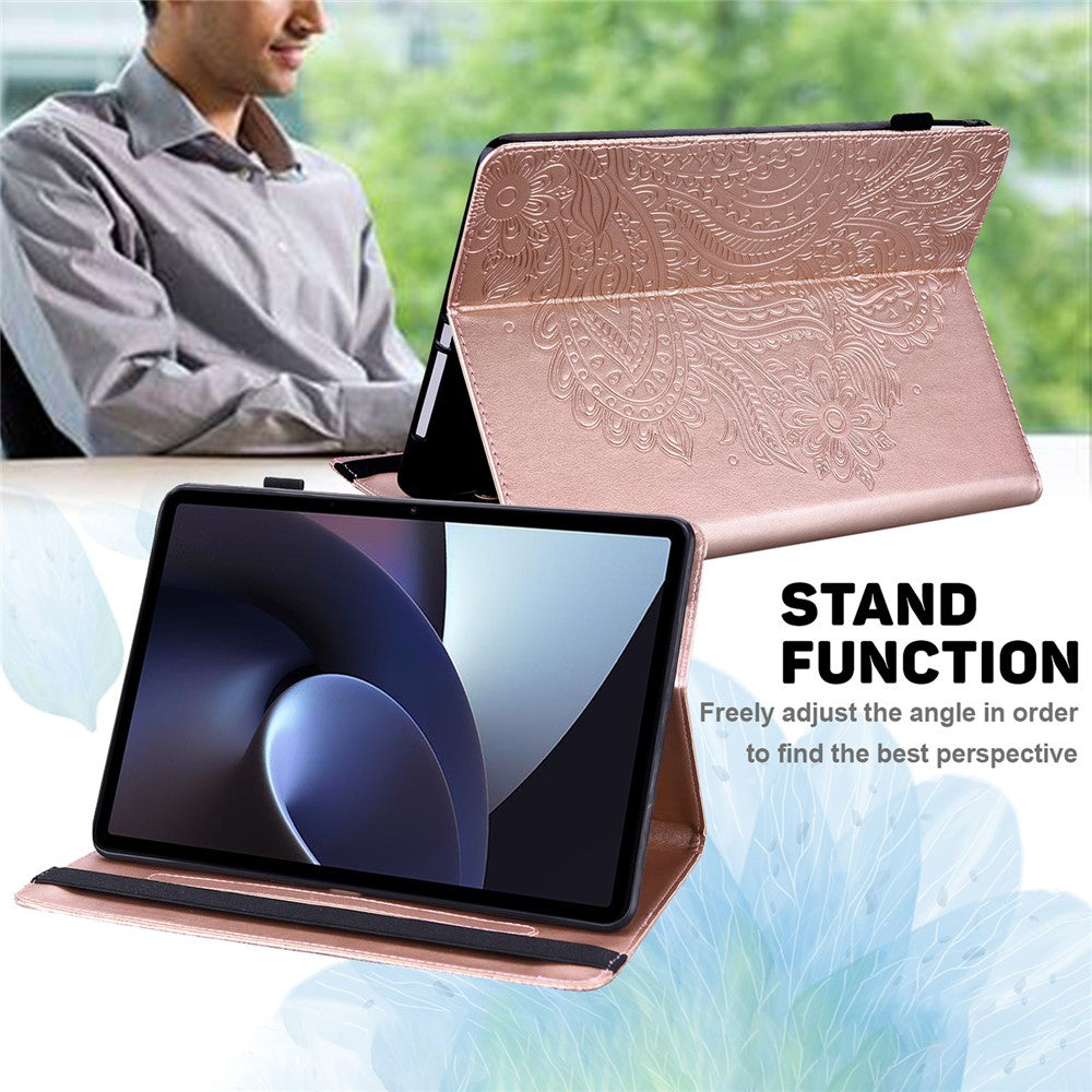 For Oppo Pad Imprinting Flower Elastic Band Design PU Leather Tablet Cover Card Holder Stand Case