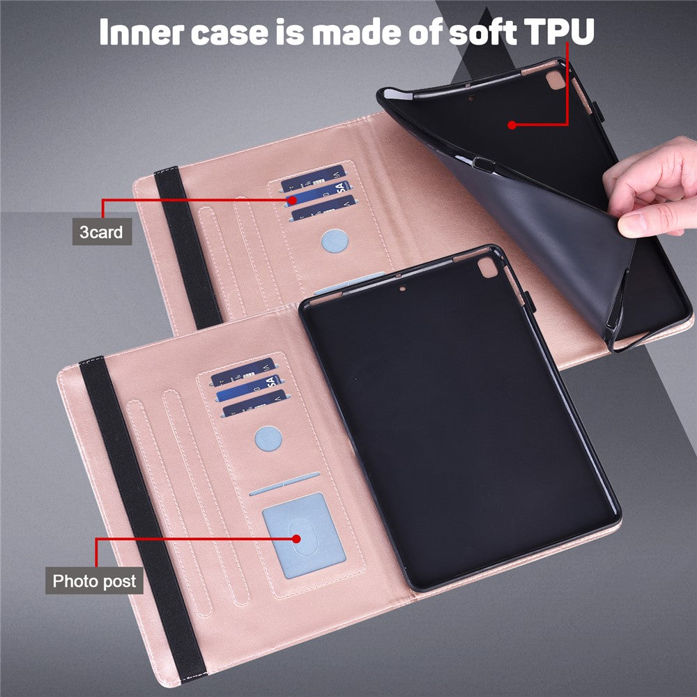 For Oppo Pad Imprinting Flower Elastic Band Design PU Leather Tablet Cover Card Holder Stand Case