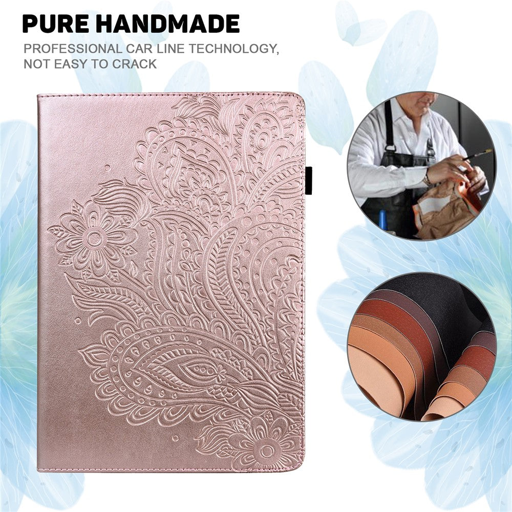 For Oppo Pad Imprinting Flower Elastic Band Design PU Leather Tablet Cover Card Holder Stand Case