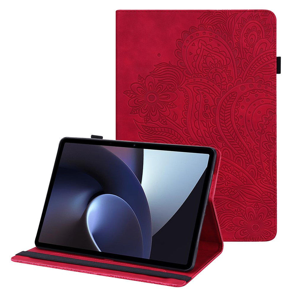 For Oppo Pad Imprinting Flower Elastic Band Design PU Leather Tablet Cover Card Holder Stand Case