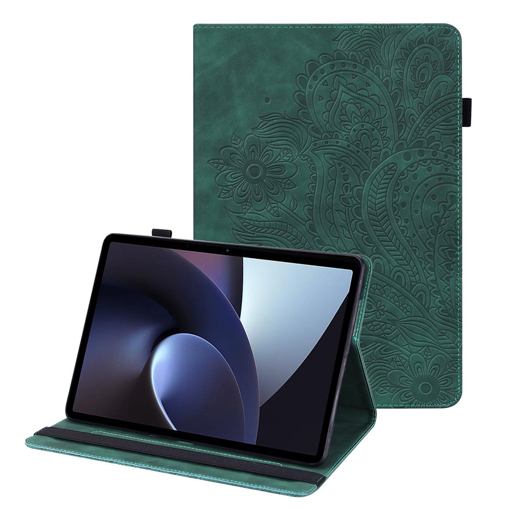 For Oppo Pad Imprinting Flower Elastic Band Design PU Leather Tablet Cover Card Holder Stand Case
