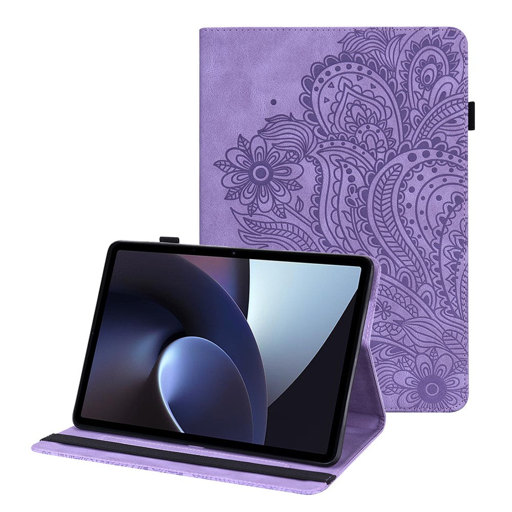 For Oppo Pad Imprinting Flower Elastic Band Design PU Leather Tablet Cover Card Holder Stand Case