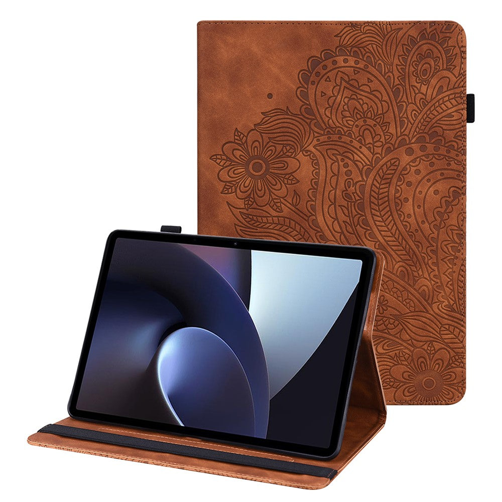 For Oppo Pad Imprinting Flower Elastic Band Design PU Leather Tablet Cover Card Holder Stand Case