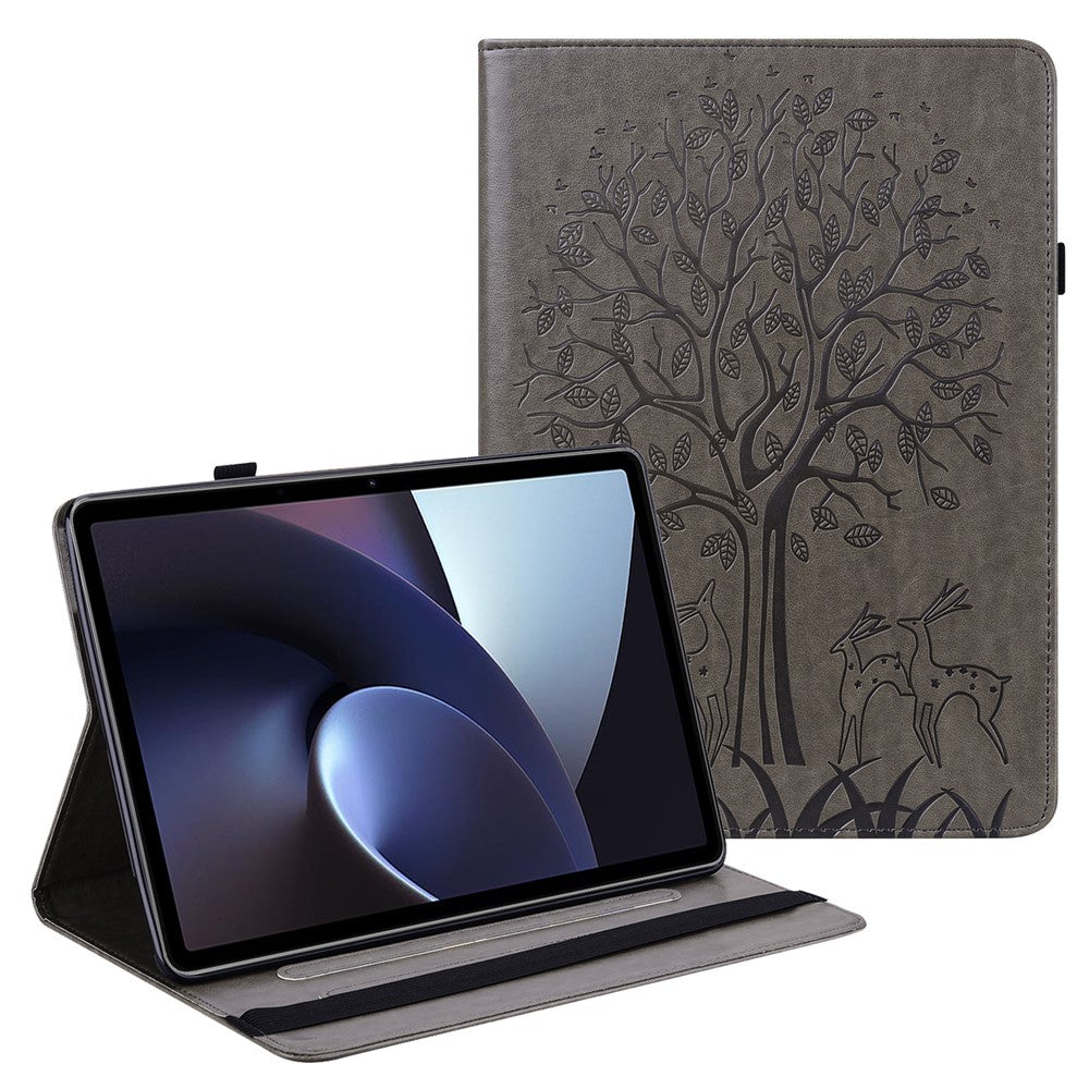 Oppo Pad Tree Deer Imprinted Stand PU-läder surfplatta med korthållare och skyddande fodral med resårband