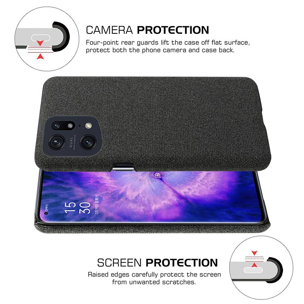 Smalt mobilskal till Oppo Find X5 Pro, enfärgad tygstruktur + PC-skydd, värmeavledning, ofullständigt skydd bakstycke