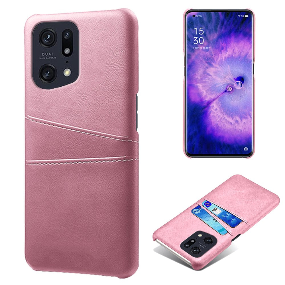For Oppo Find X5 Pro PU Leather Coated Hard PC Case Two Card Slots Shockproof Anti-scratch Phone Shell