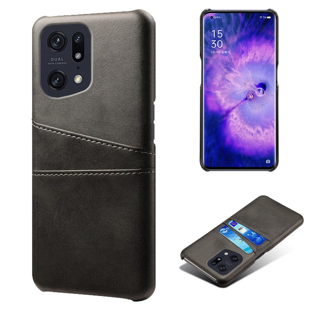 For Oppo Find X5 Pro PU Leather Coated Hard PC Case Two Card Slots Shockproof Anti-scratch Phone Shell