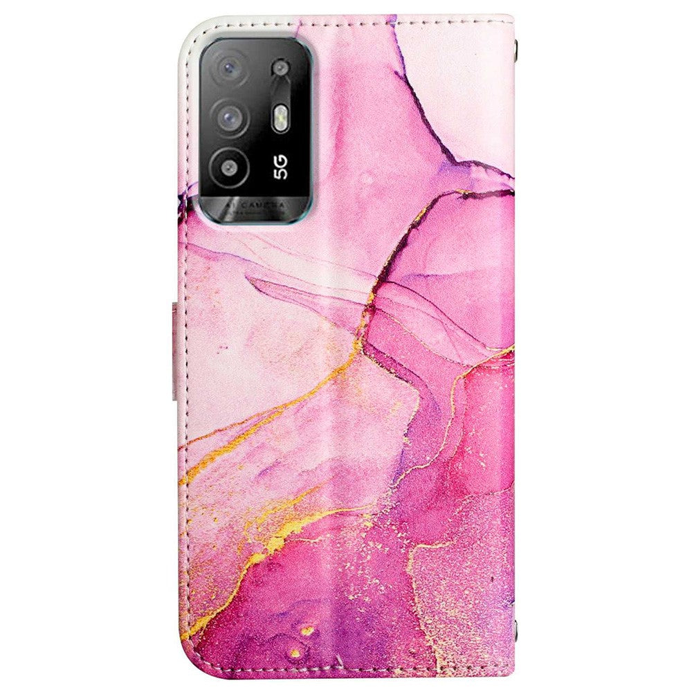 YB Pattern Printing Leather Series-5 for Oppo A94 5G/A95 5G/F19 Pro+ 5G/Reno5 Z 5G Marble Pattern PU Leather Adjustable Stand Cellphone Wallet Case