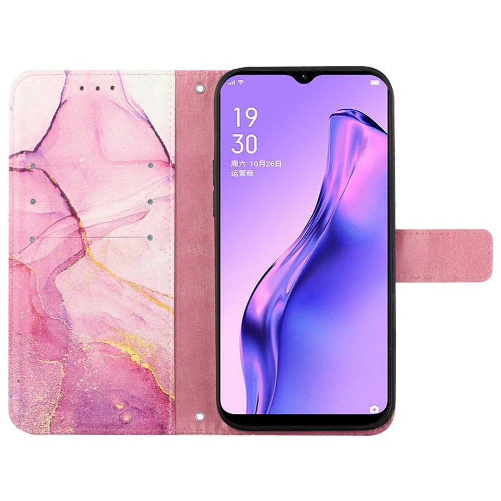 YB Pattern Printing Leather Series-5 for Oppo A94 5G/A95 5G/F19 Pro+ 5G/Reno5 Z 5G Marble Pattern PU Leather Adjustable Stand Cellphone Wallet Case