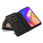 Oppo A94 5G / F19 Pro+ 5G / Reno Z / A95 5G / Reno5 Lite Läderfodral med rem, dragkedja, 9-kortsfack, mobilfodral, stativ