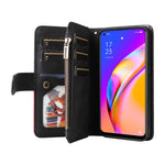 Oppo A94 5G / F19 Pro+ 5G / Reno Z / A95 5G / Reno5 Lite Läderfodral med rem, dragkedja, 9-kortsfack, mobilfodral, stativ