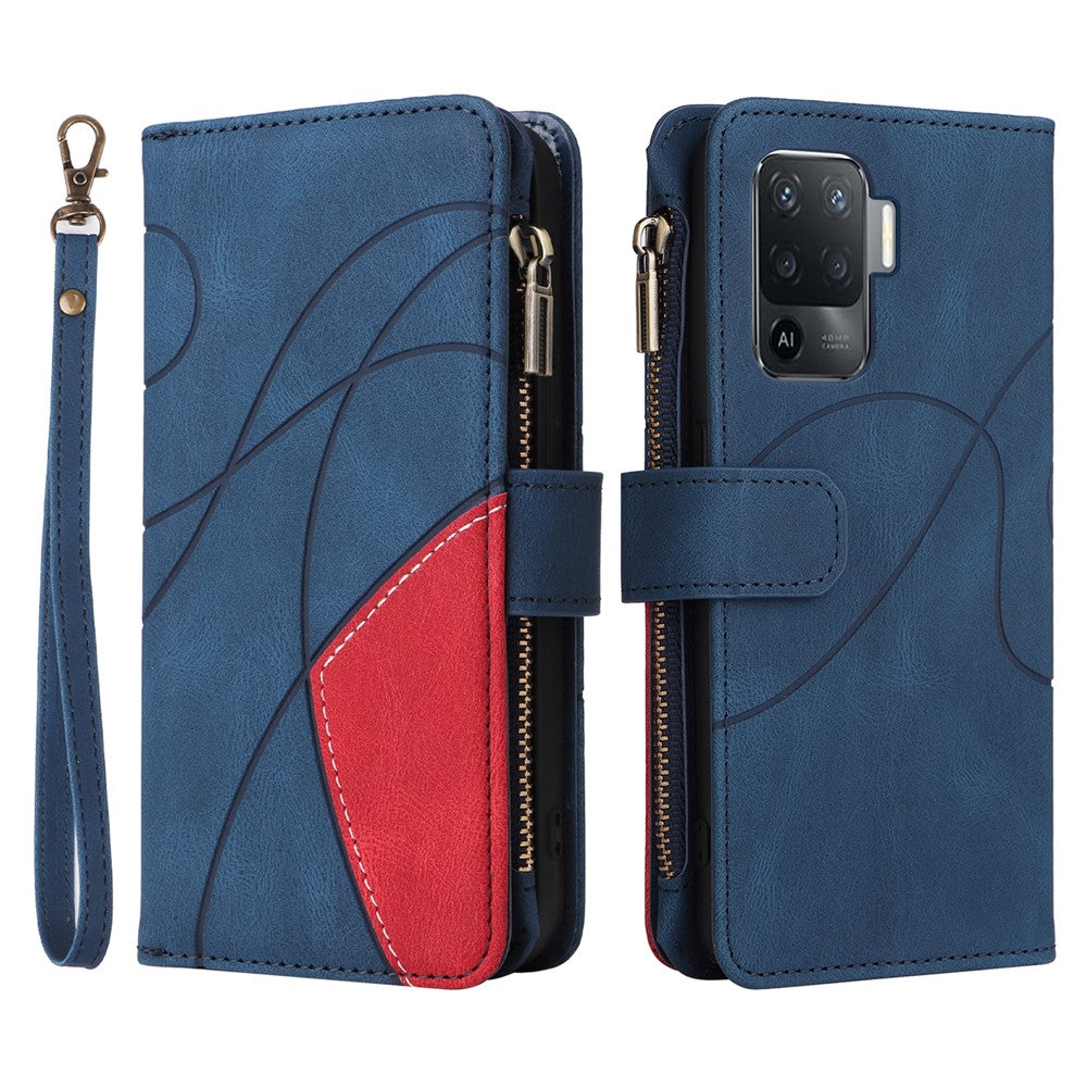 Oppo A94 5G / F19 Pro+ 5G / Reno Z / A95 5G / Reno5 Lite Läderfodral med rem, dragkedja, 9-kortsfack, mobilfodral, stativ