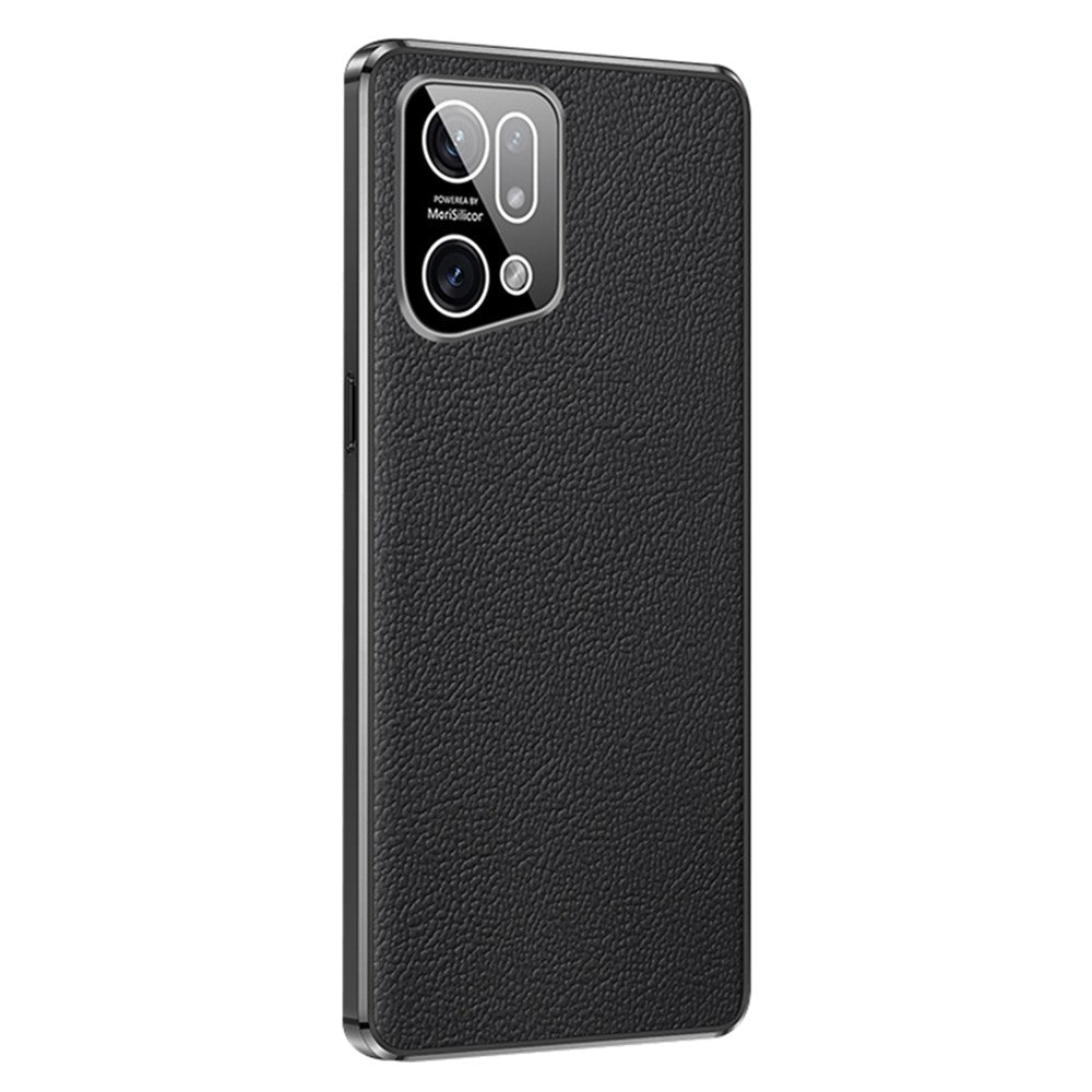 Electroplated Textured Case for Oppo Find X5 Genuine Cowhide Leather Coating Soft TPU Cover Phone Shell