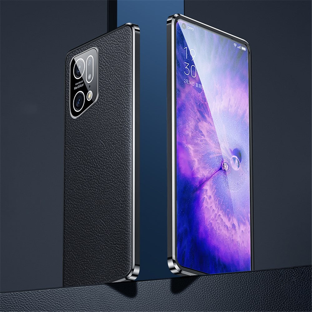Electroplated Textured Case for Oppo Find X5 Genuine Cowhide Leather Coating Soft TPU Cover Phone Shell