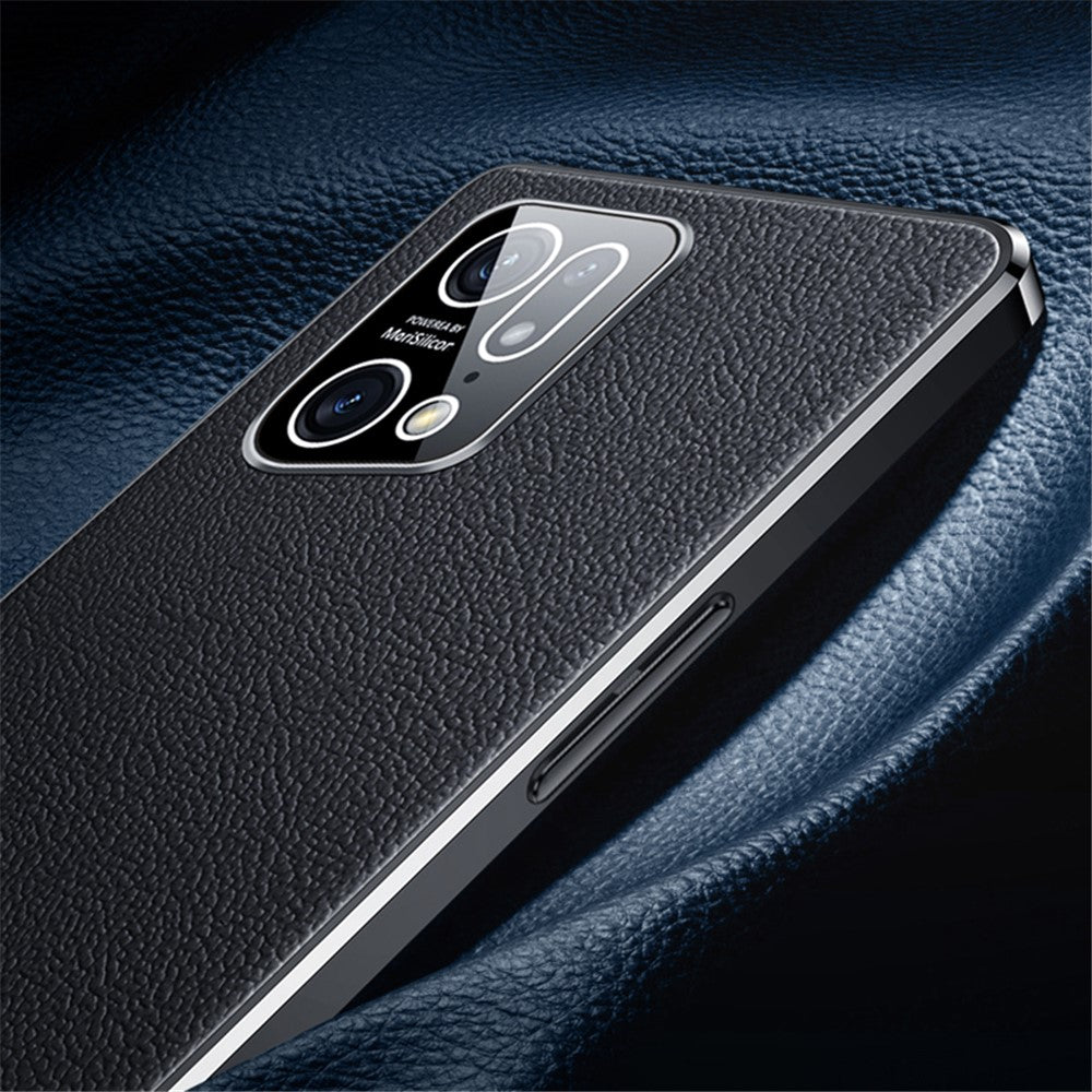 Electroplated Textured Case for Oppo Find X5 Genuine Cowhide Leather Coating Soft TPU Cover Phone Shell