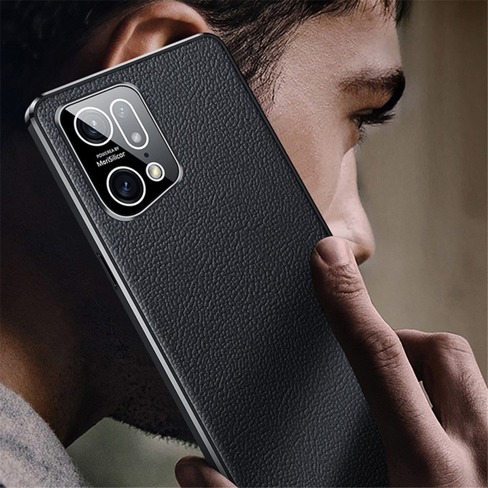 Electroplated Textured Case for Oppo Find X5 Genuine Cowhide Leather Coating Soft TPU Cover Phone Shell