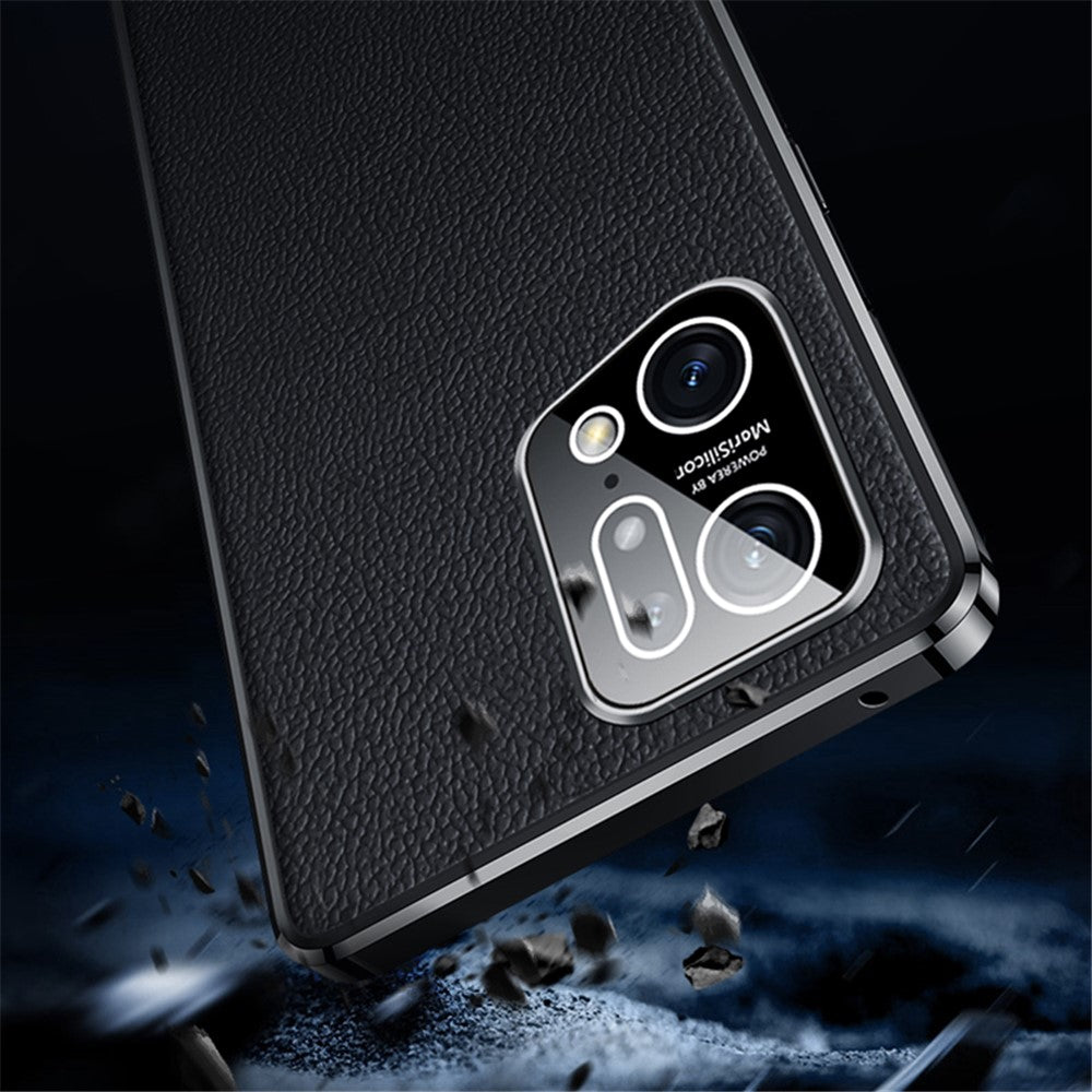 Electroplated Textured Case for Oppo Find X5 Genuine Cowhide Leather Coating Soft TPU Cover Phone Shell