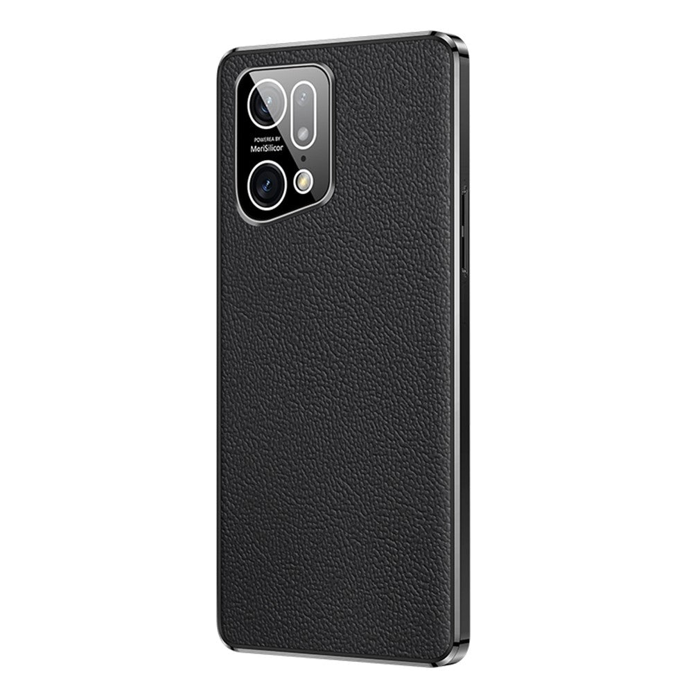 Electroplated Textured Case for Oppo Find X5 Genuine Cowhide Leather Coating Soft TPU Cover Phone Shell