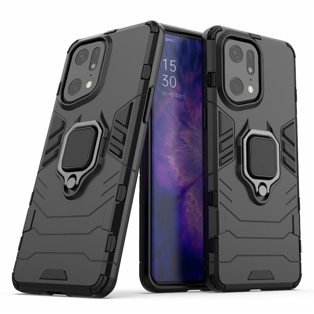 Oppo Find X5 Pro Stoppsäkert TPU+ Hårt PC-skal Ringstativ Exakt utskärning Baksida