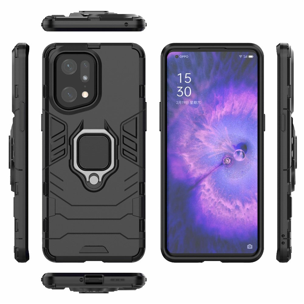For Oppo Find X5 Pro Drop-proof TPU+ Hard PC Case Ring Kickstand Precise Cutout Back Cover