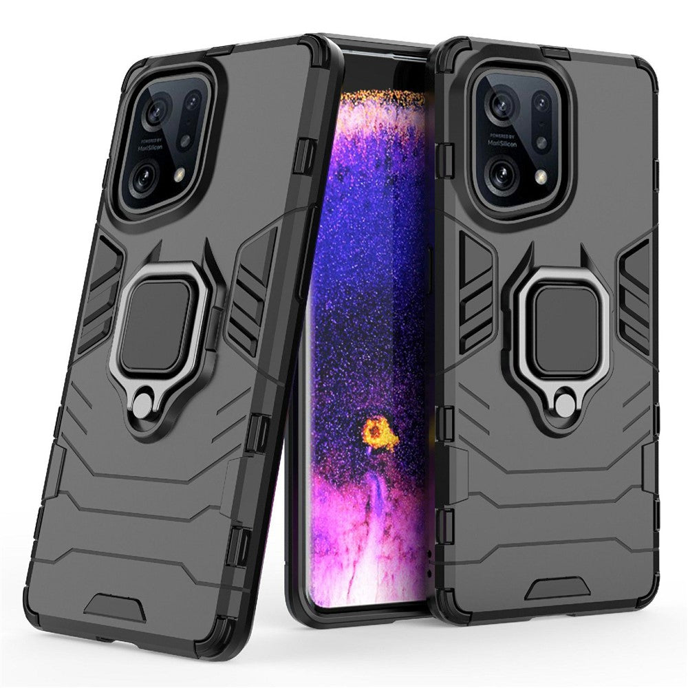 For Oppo Find X5 Ring Kickstand Phone Case Soft TPU + Hard PC Impact-resistant Protective Cover