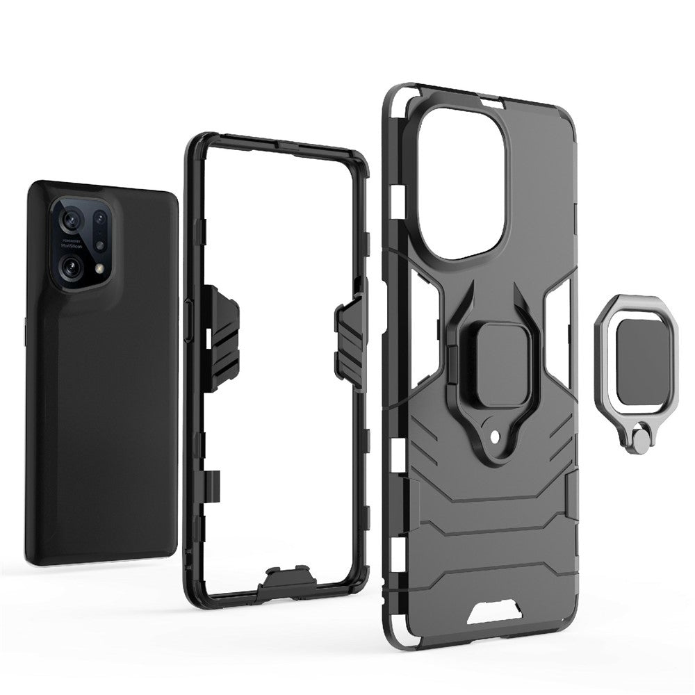 For Oppo Find X5 Ring Kickstand Phone Case Soft TPU + Hard PC Impact-resistant Protective Cover