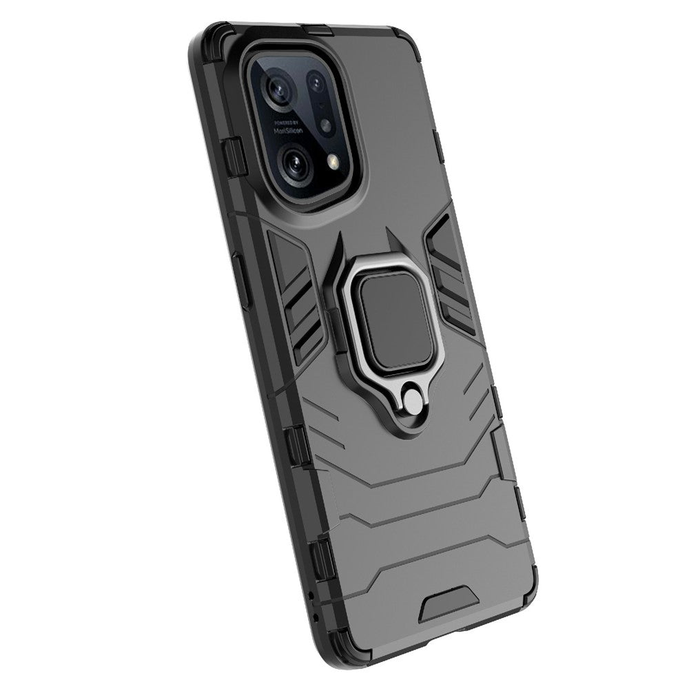 For Oppo Find X5 Ring Kickstand Phone Case Soft TPU + Hard PC Impact-resistant Protective Cover