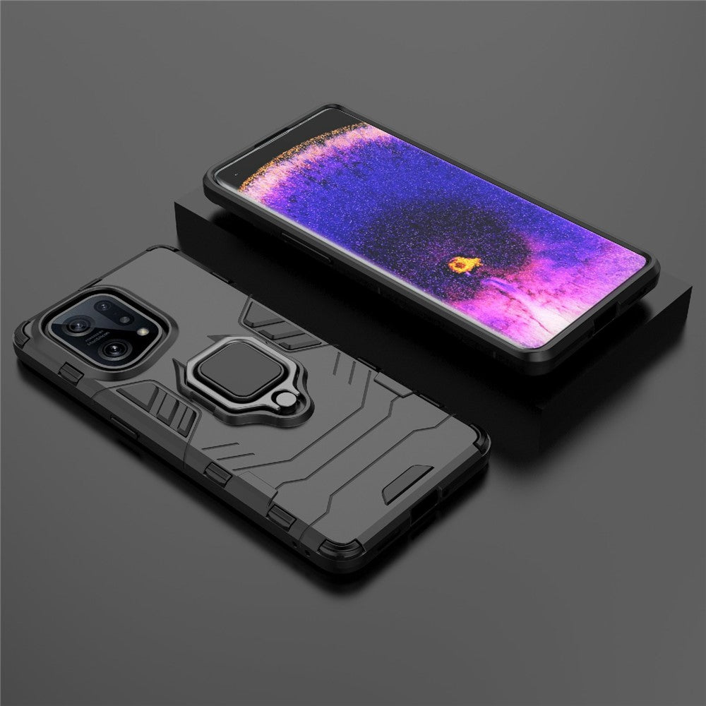 For Oppo Find X5 Ring Kickstand Phone Case Soft TPU + Hard PC Impact-resistant Protective Cover
