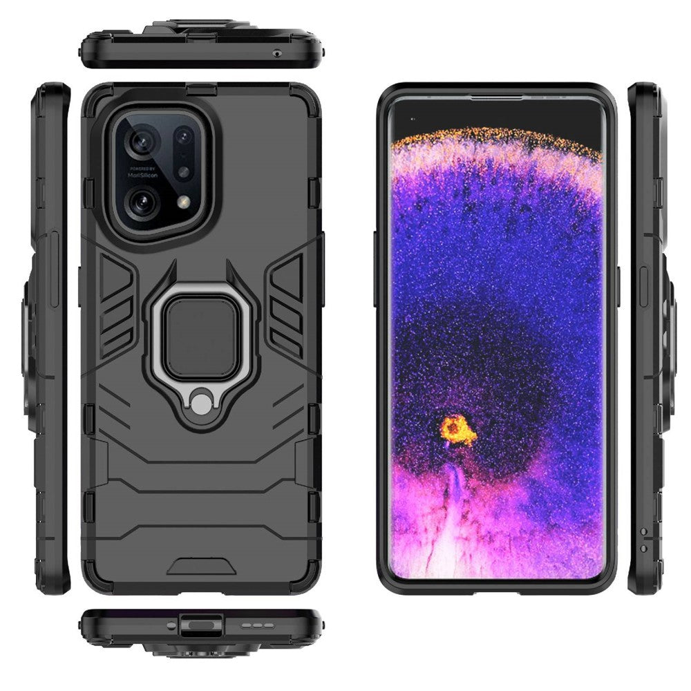 For Oppo Find X5 Ring Kickstand Phone Case Soft TPU + Hard PC Impact-resistant Protective Cover