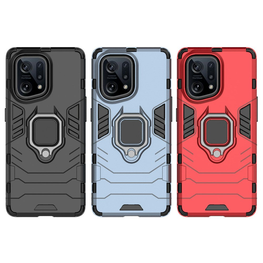 For Oppo Find X5 Ring Kickstand Phone Case Soft TPU + Hard PC Impact-resistant Protective Cover