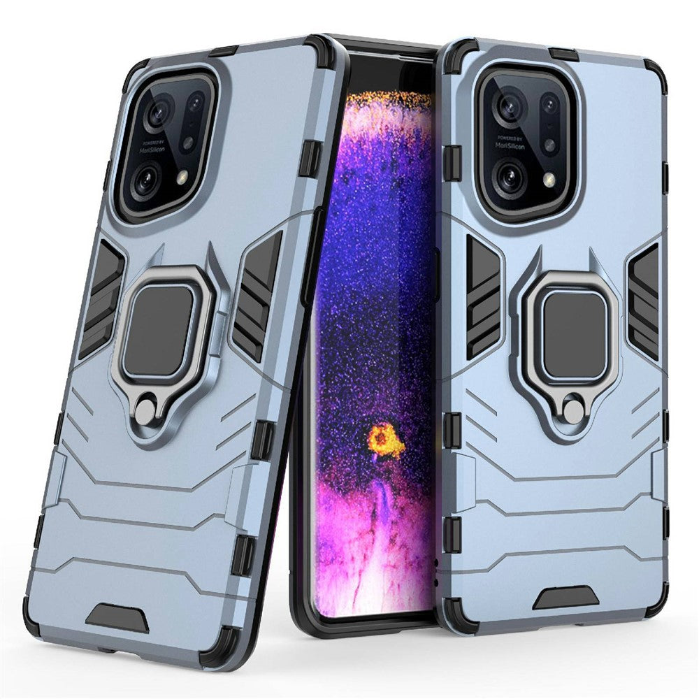 For Oppo Find X5 Ring Kickstand Phone Case Soft TPU + Hard PC Impact-resistant Protective Cover