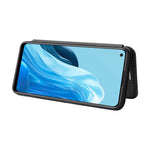 For Oppo Find X5 Lite/Reno7 SE 5G/Reno7 5G (Global) Carbon Fiber Texture Phone Case Anti-scratch PU Leather Magnetic Absorption Anti-fall Stand Shell with Card Slot