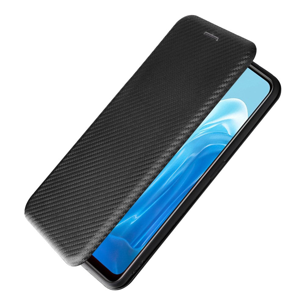 For Oppo Find X5 Lite/Reno7 SE 5G/Reno7 5G (Global) Carbon Fiber Texture Phone Case Anti-scratch PU Leather Magnetic Absorption Anti-fall Stand Shell with Card Slot