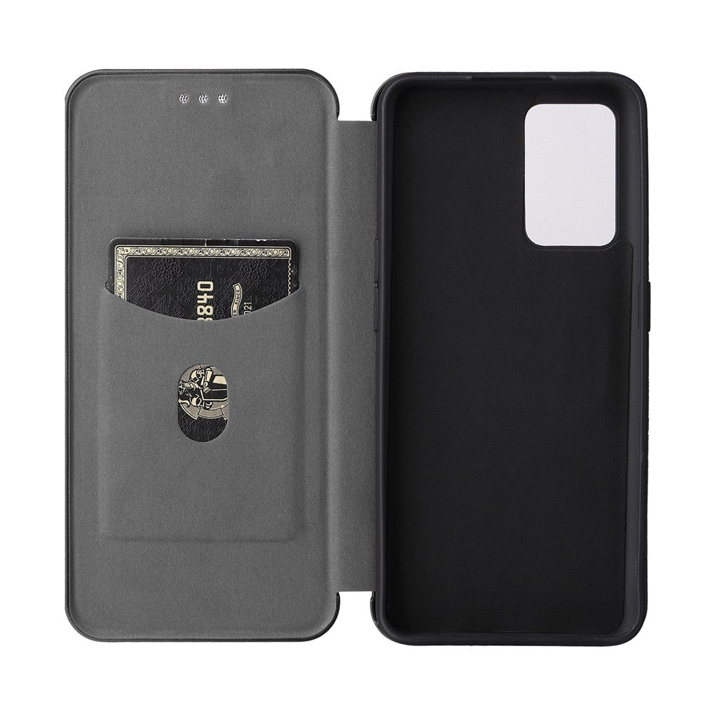 For Oppo Find X5 Lite/Reno7 SE 5G/Reno7 5G (Global) Carbon Fiber Texture Phone Case Anti-scratch PU Leather Magnetic Absorption Anti-fall Stand Shell with Card Slot