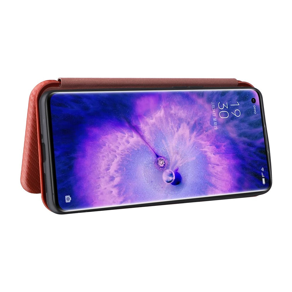 Carbon Fiber Texture Phone Case for Oppo Find X5 PU Leather Magnetic Closure Stand Protective Cover with Card Holder
