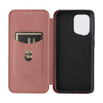 Carbon Fiber Texture Phone Case for Oppo Find X5 PU Leather Magnetic Closure Stand Protective Cover with Card Holder