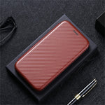 Carbon Fiber Texture Phone Case for Oppo Find X5 PU Leather Magnetic Closure Stand Protective Cover with Card Holder