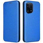 Carbon Fiber Texture Phone Case for Oppo Find X5 PU Leather Magnetic Closure Stand Protective Cover with Card Holder