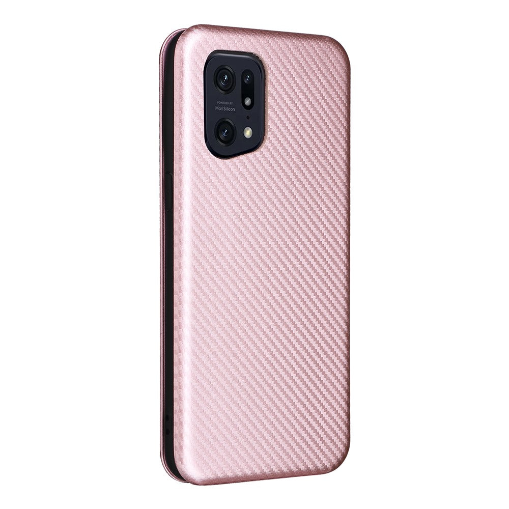 For Oppo Find X5 Pro Card Holder Carbon Fiber Texture Phone Case PU Leather Magnetic Closure Stand Protective Cover