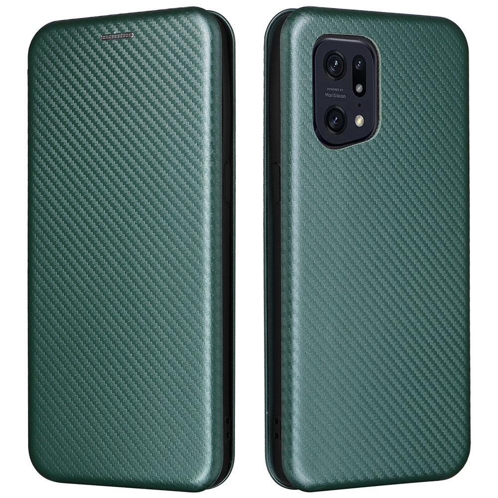 For Oppo Find X5 Pro Card Holder Carbon Fiber Texture Phone Case PU Leather Magnetic Closure Stand Protective Cover