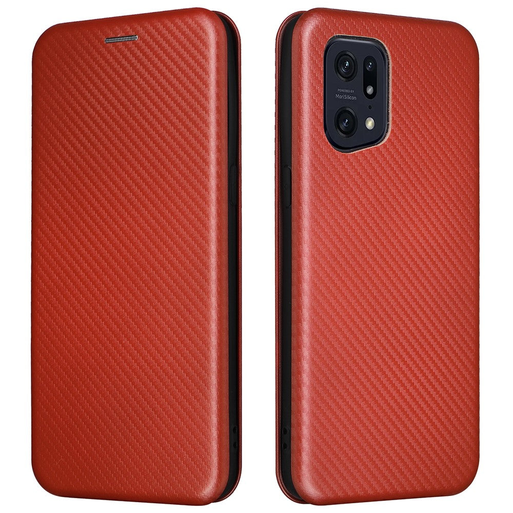 For Oppo Find X5 Pro Card Holder Carbon Fiber Texture Phone Case PU Leather Magnetic Closure Stand Protective Cover