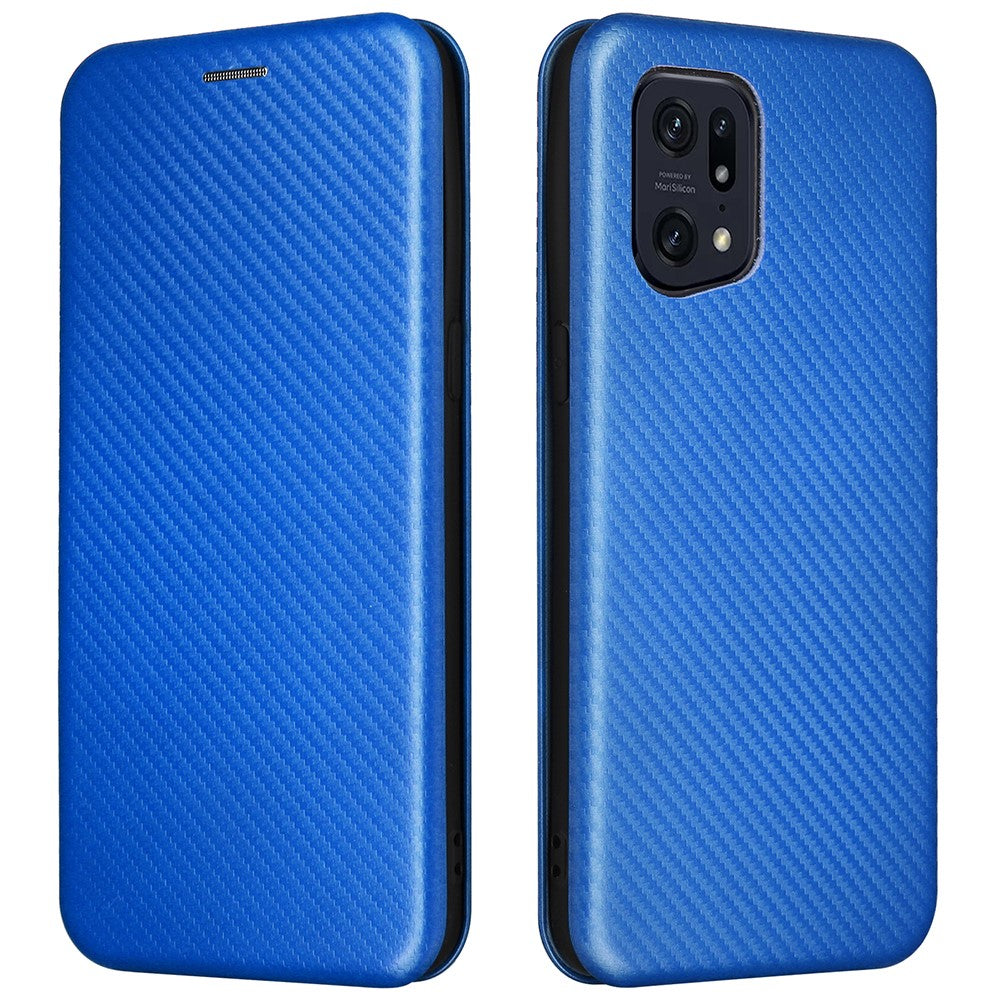 For Oppo Find X5 Pro Card Holder Carbon Fiber Texture Phone Case PU Leather Magnetic Closure Stand Protective Cover