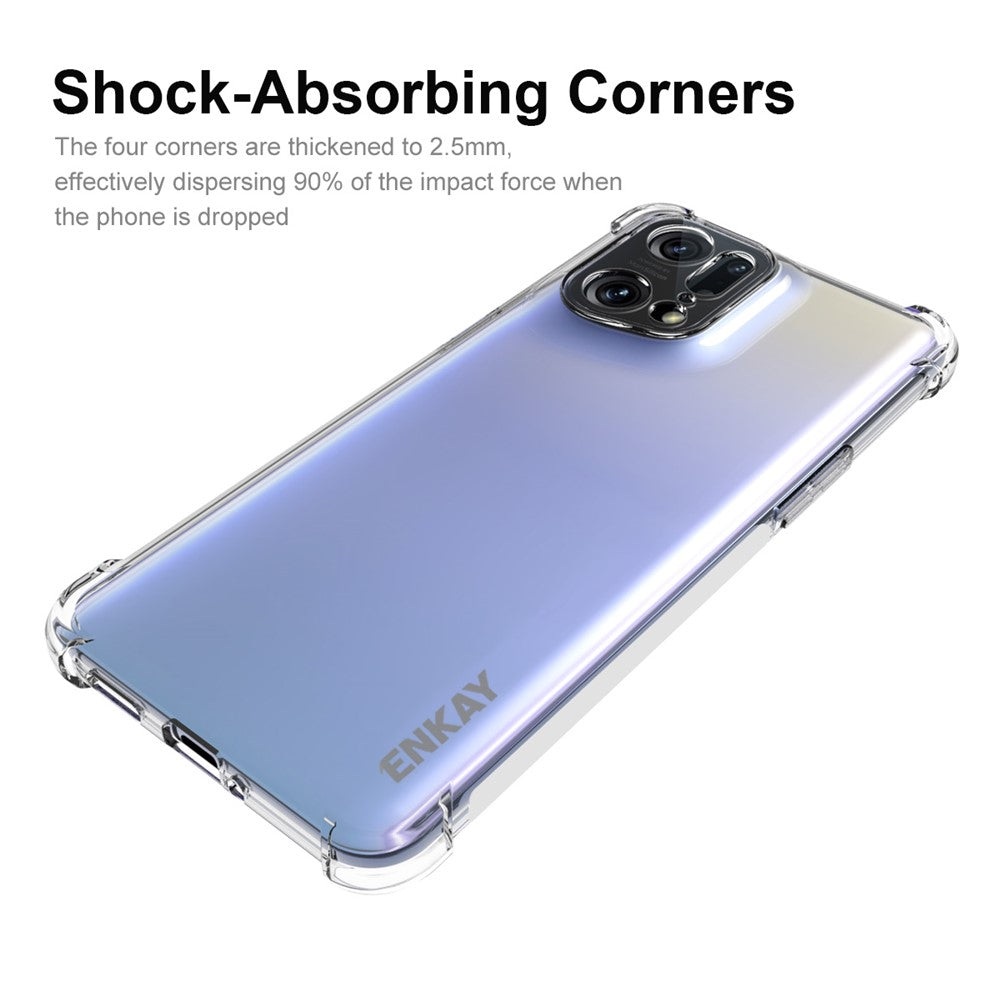 ENKAY HAT PRINCE Kristallklart skal för Oppo Find X5 Pro, stötdämpande förstärkta hörn TPU skyddande halkfritt skal