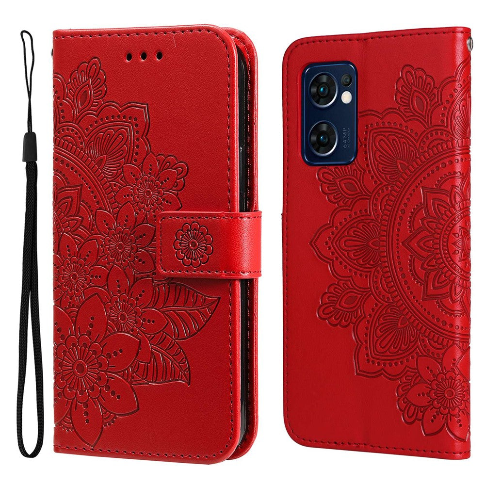 For Oppo Find X5 Lite/Reno7 5G (Global) All-fall Protection Strap Design Cover Flower Imprinting Wallet Leather Adjustable Stand Phone Case