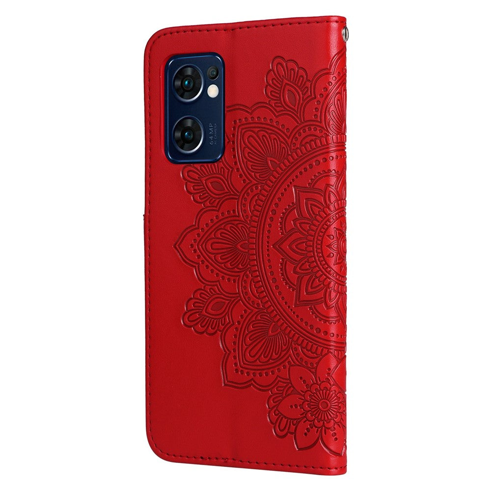 For Oppo Find X5 Lite/Reno7 5G (Global) All-fall Protection Strap Design Cover Flower Imprinting Wallet Leather Adjustable Stand Phone Case