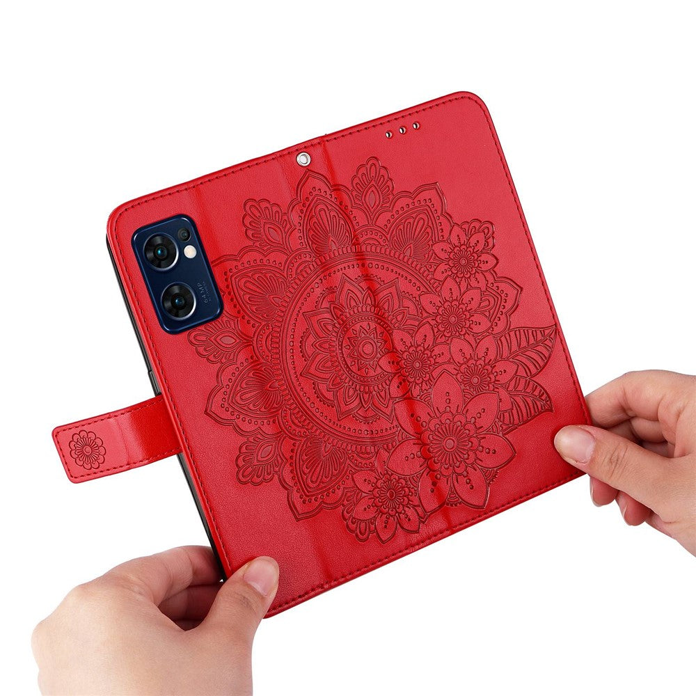 For Oppo Find X5 Lite/Reno7 5G (Global) All-fall Protection Strap Design Cover Flower Imprinting Wallet Leather Adjustable Stand Phone Case